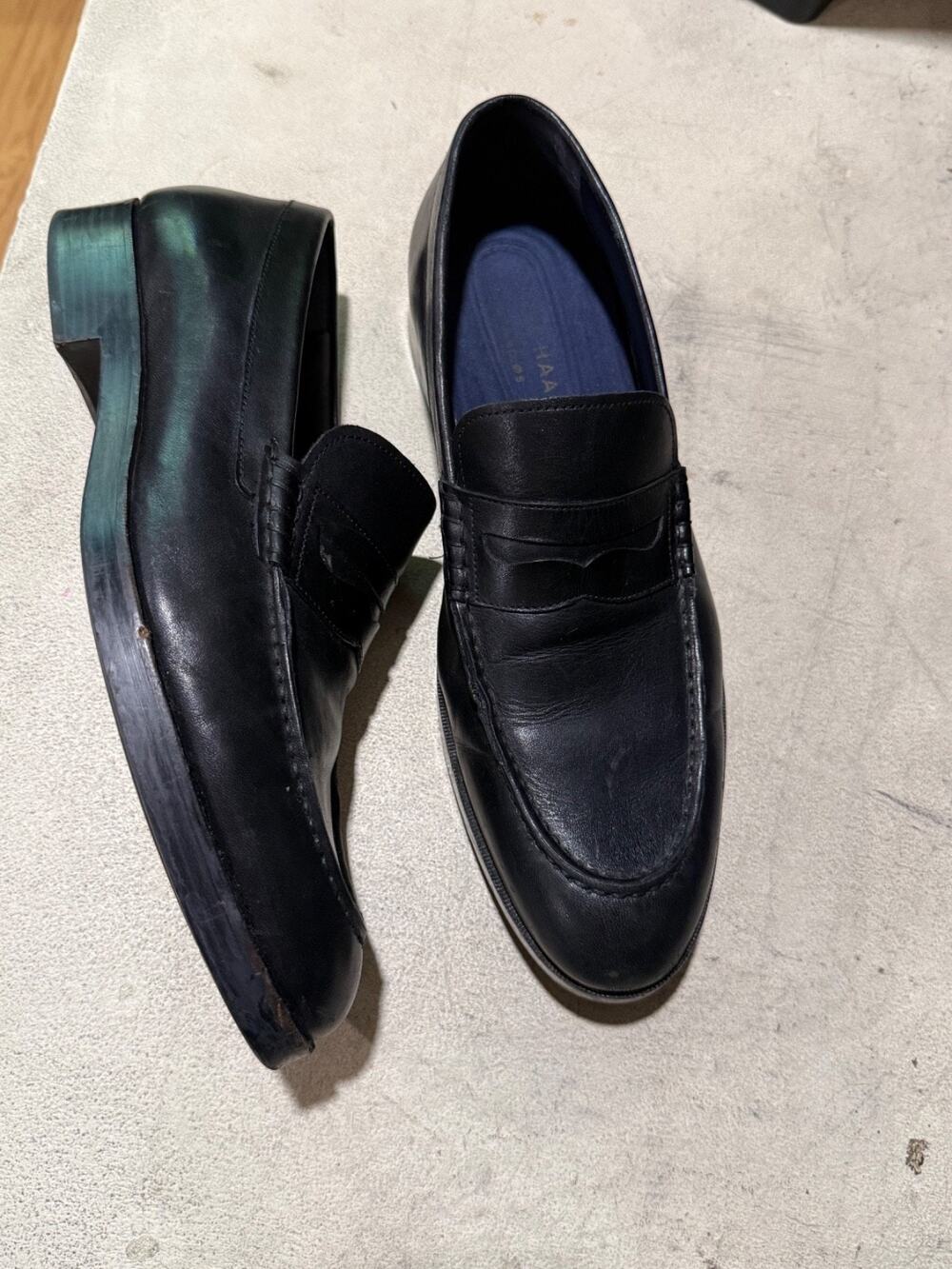 Cole Haan Grand OS Penny Round Toe Leather Loafers Black Sz 8.5M